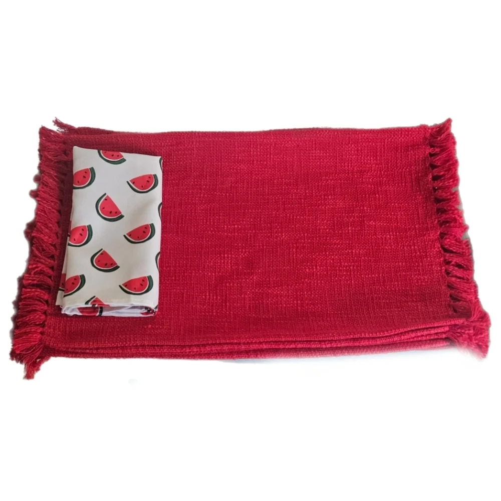 DII Red Placemats Watermelon Print Napkins Set Of 6 Each